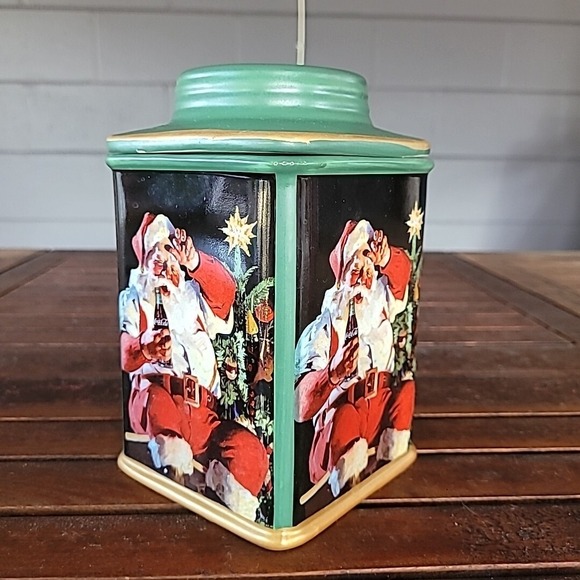 Coca-Cola Holiday Portraits Stoneware Canister Santa 2002 Green Gold Christmas - Picture 3 of 14